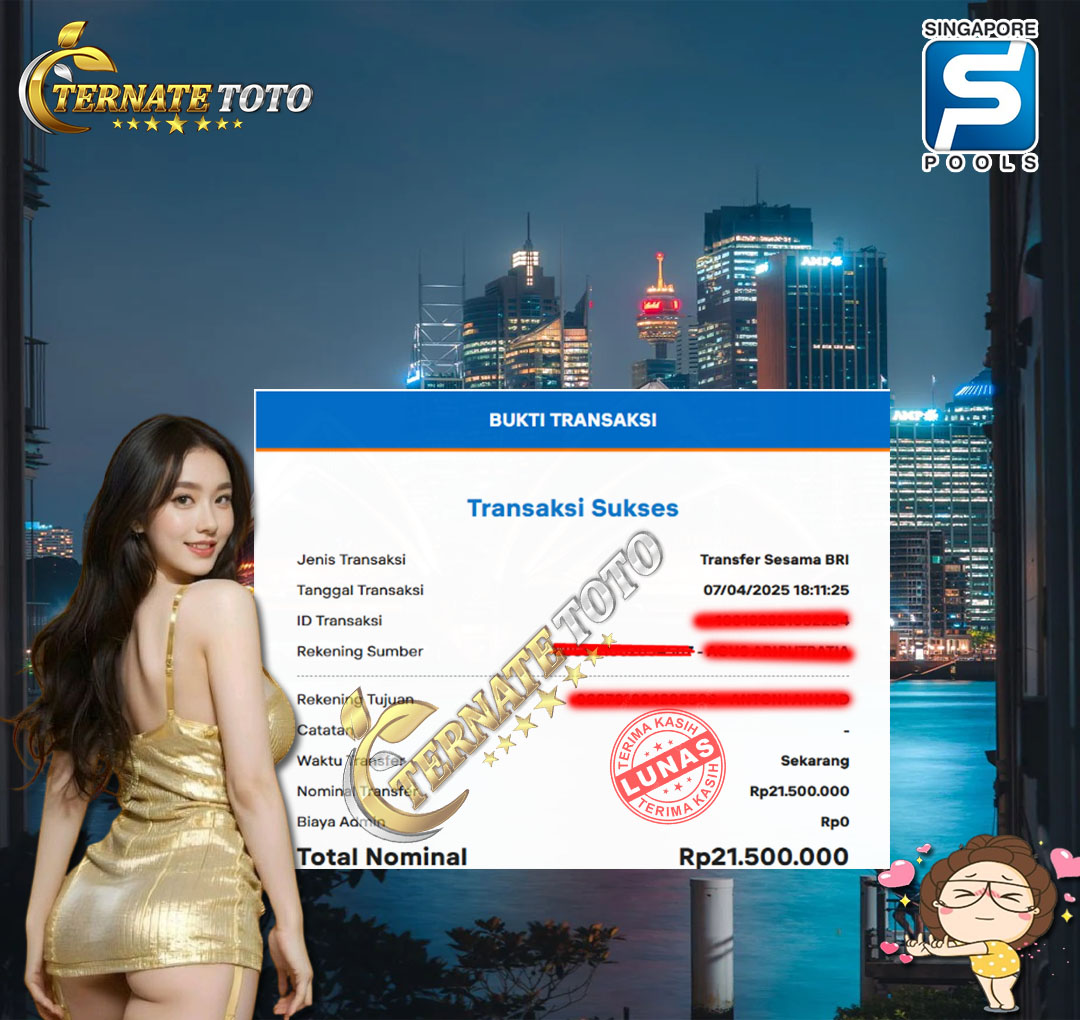 TERNATETOTO - MENANG SINGAPORE POOLS Rp. 21,500,000,-